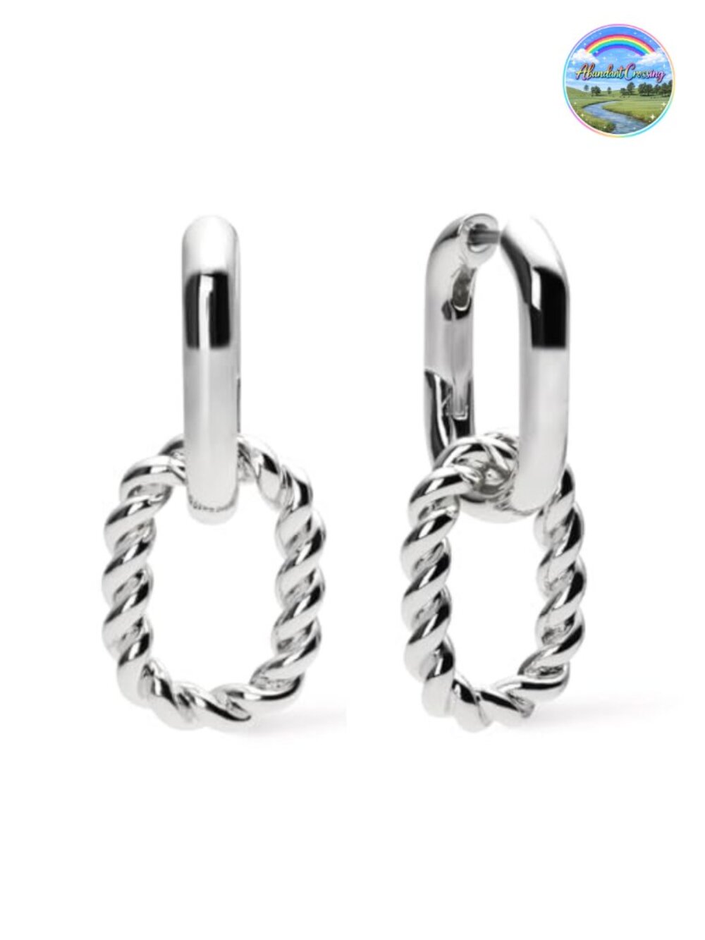 Double Hoop Earrings Rhodium Plated Twisted Hypoallergenic